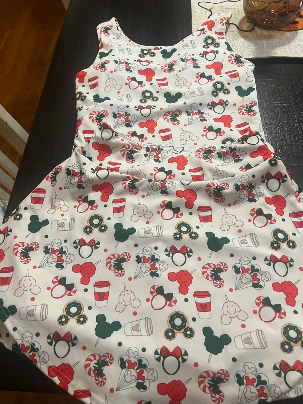 White Holiday Print Sleeveless Dress with Red & Green Motifs